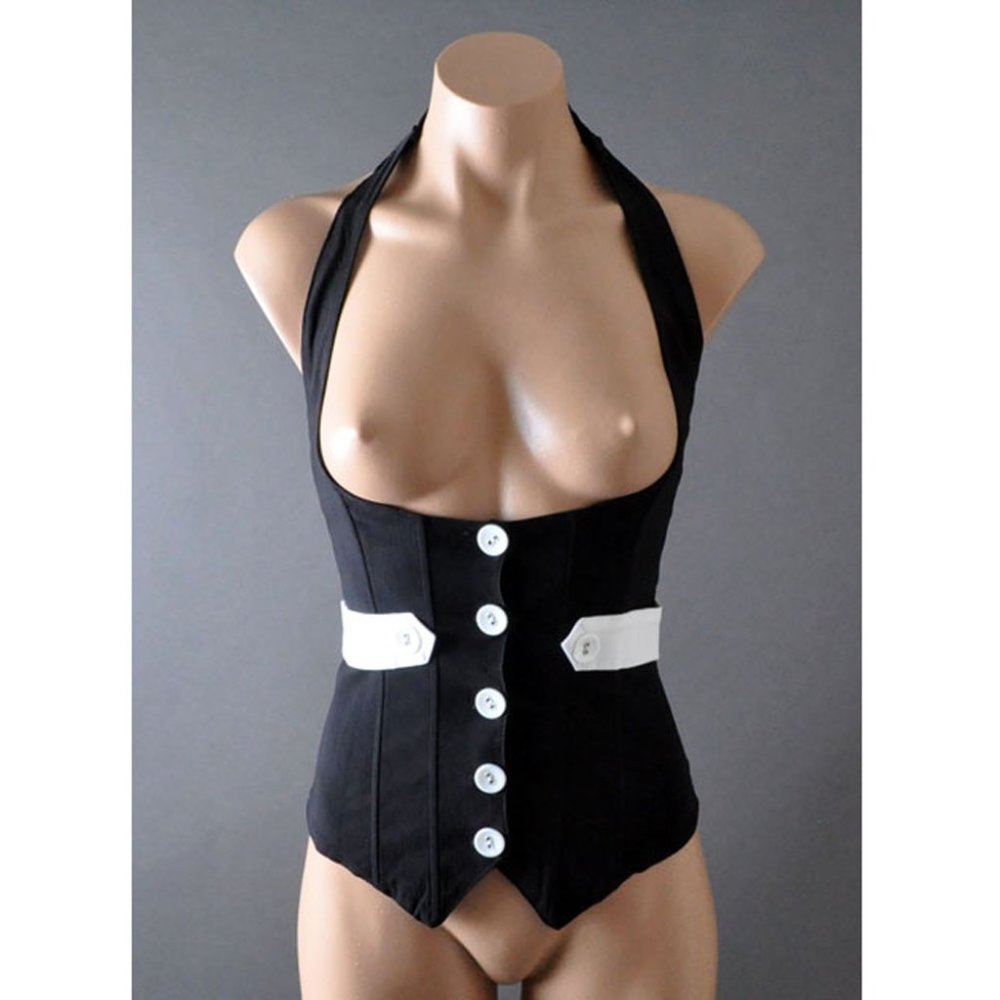 Black White Steampunk Punk Goth Underbust Womens Fitted Medieval Corset Vest Top